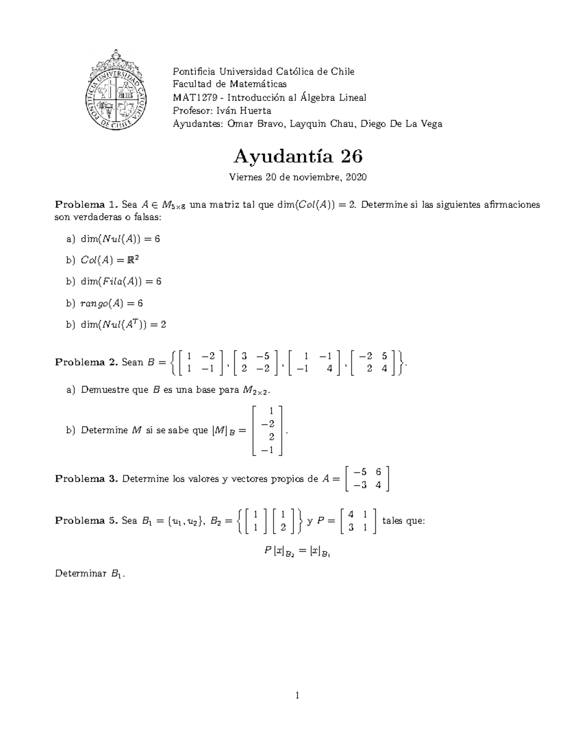 Ayudant A 26 Intro A Lineal - Pontificia Universidad Cat ́olica De ...