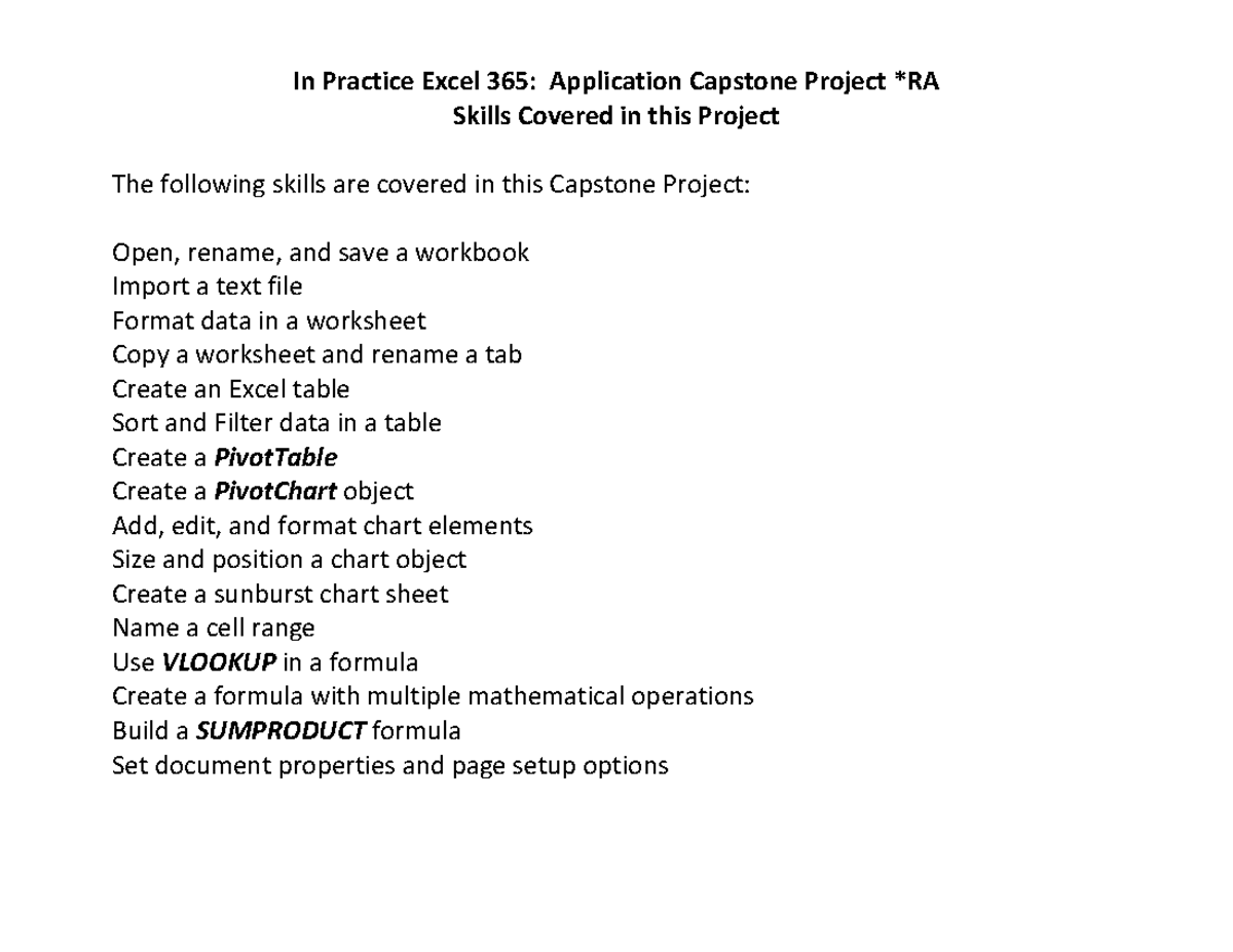 in practice excel 365 application capstone project 2 pdf