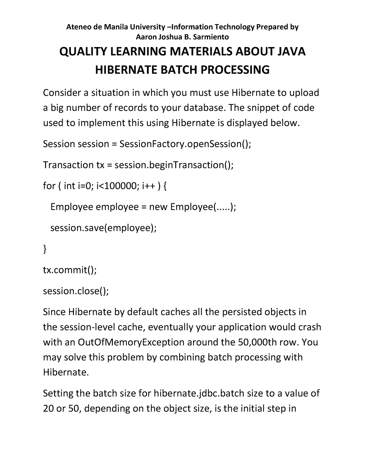 Hibernate batch sale processing