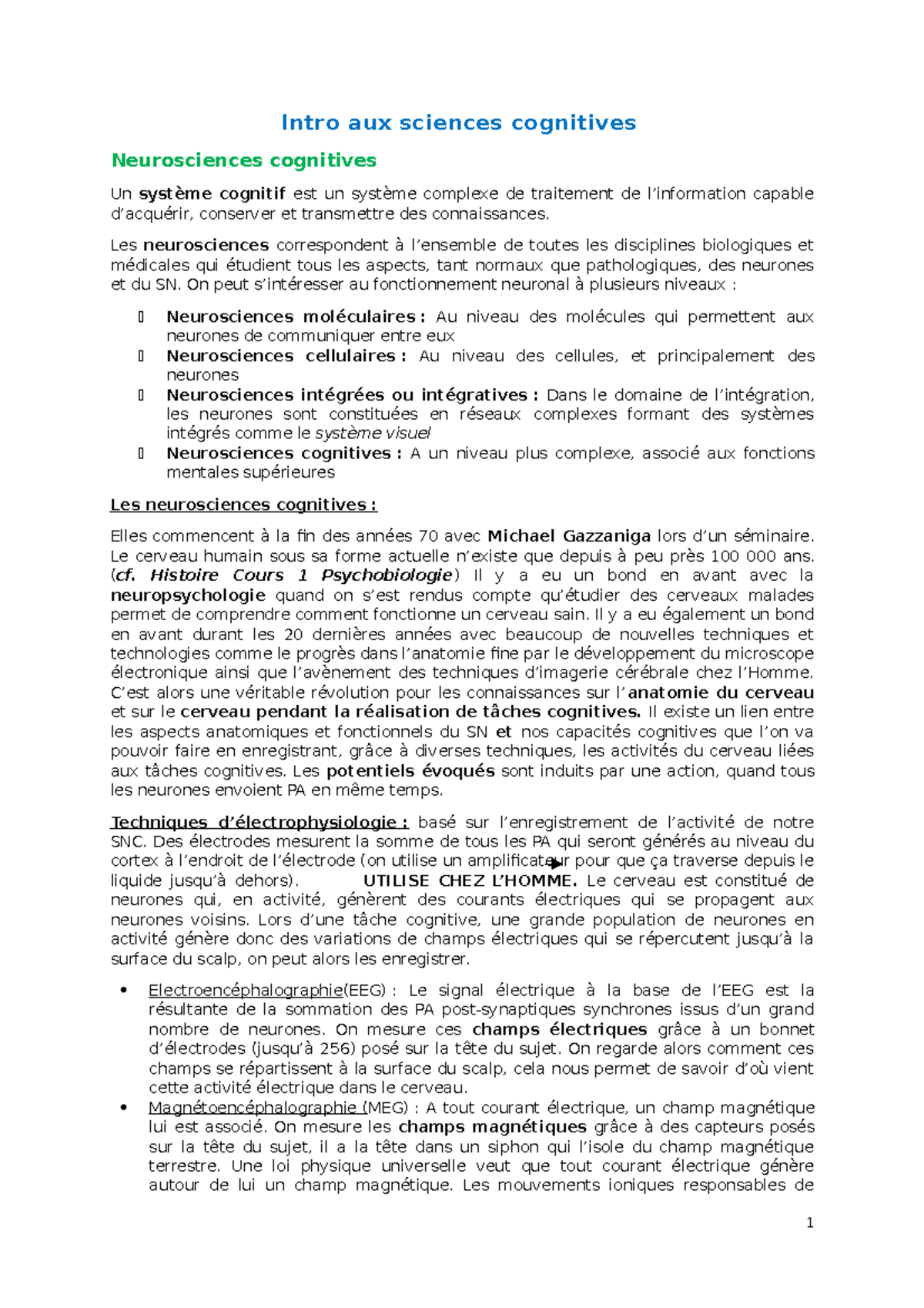 8 - Neurosciences cognitives - Intro aux sciences cognitives ...