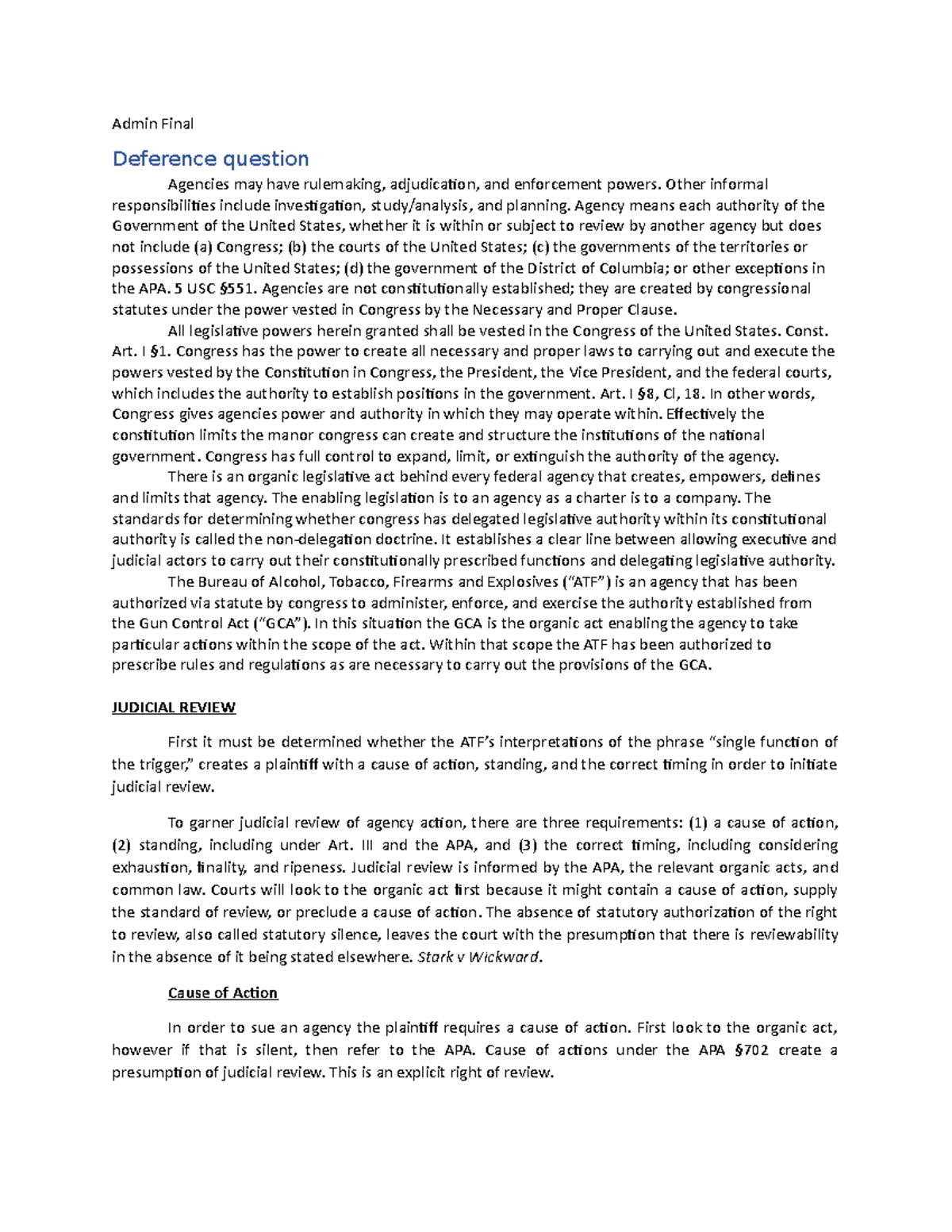 Admin west a22 final - Admin Final Deference question Agencies may have ...