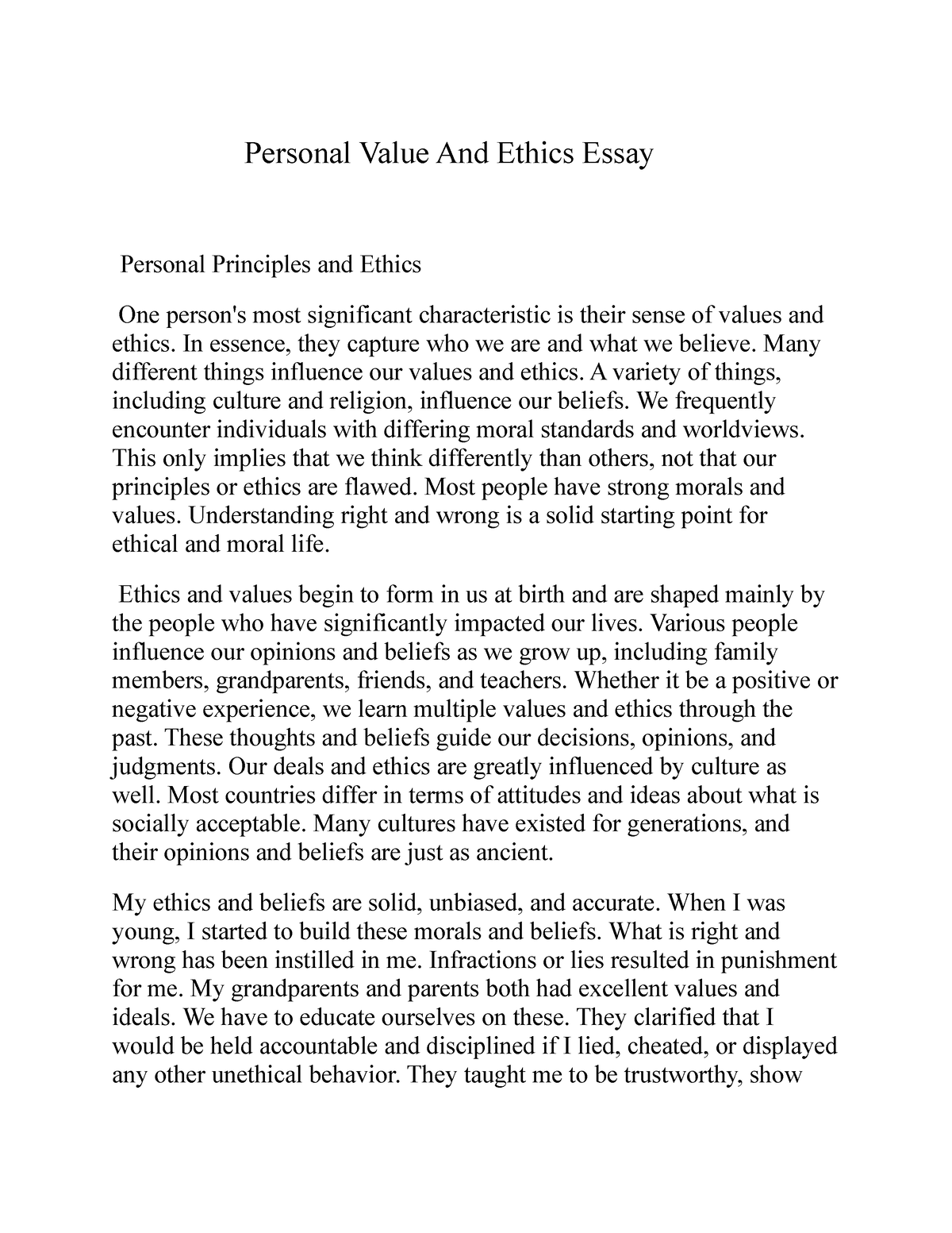 what is your personal ethics essay