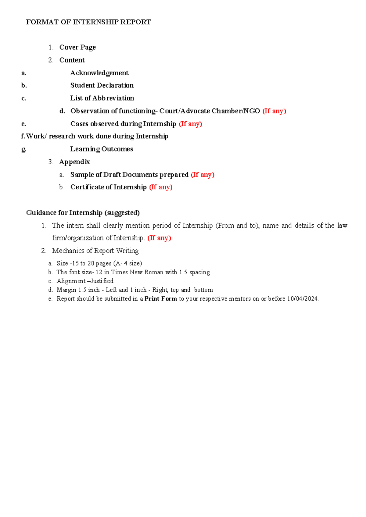 Internship Report payal - FORMAT OF INTERNSHIP REPORT 1. Cover Page 2 ...