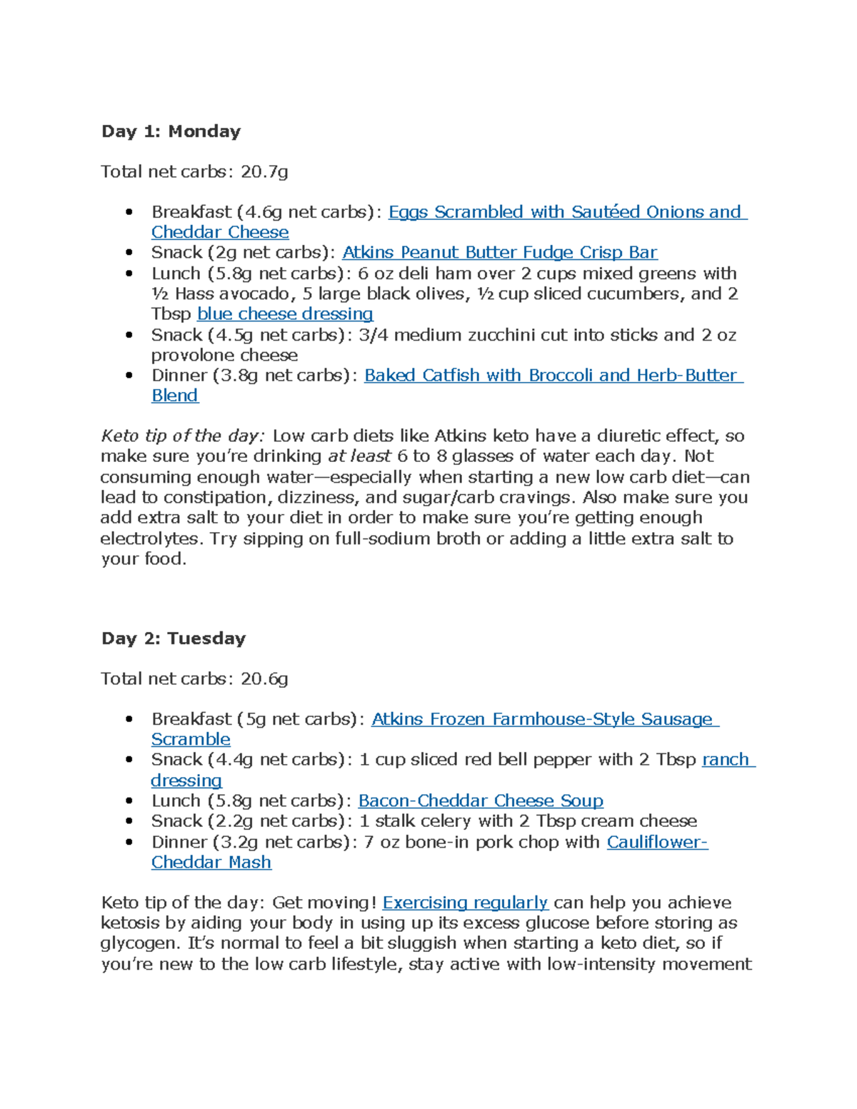 Day 1 Practices Day 1 Monday Total net carbs 20 Breakfast (4 net