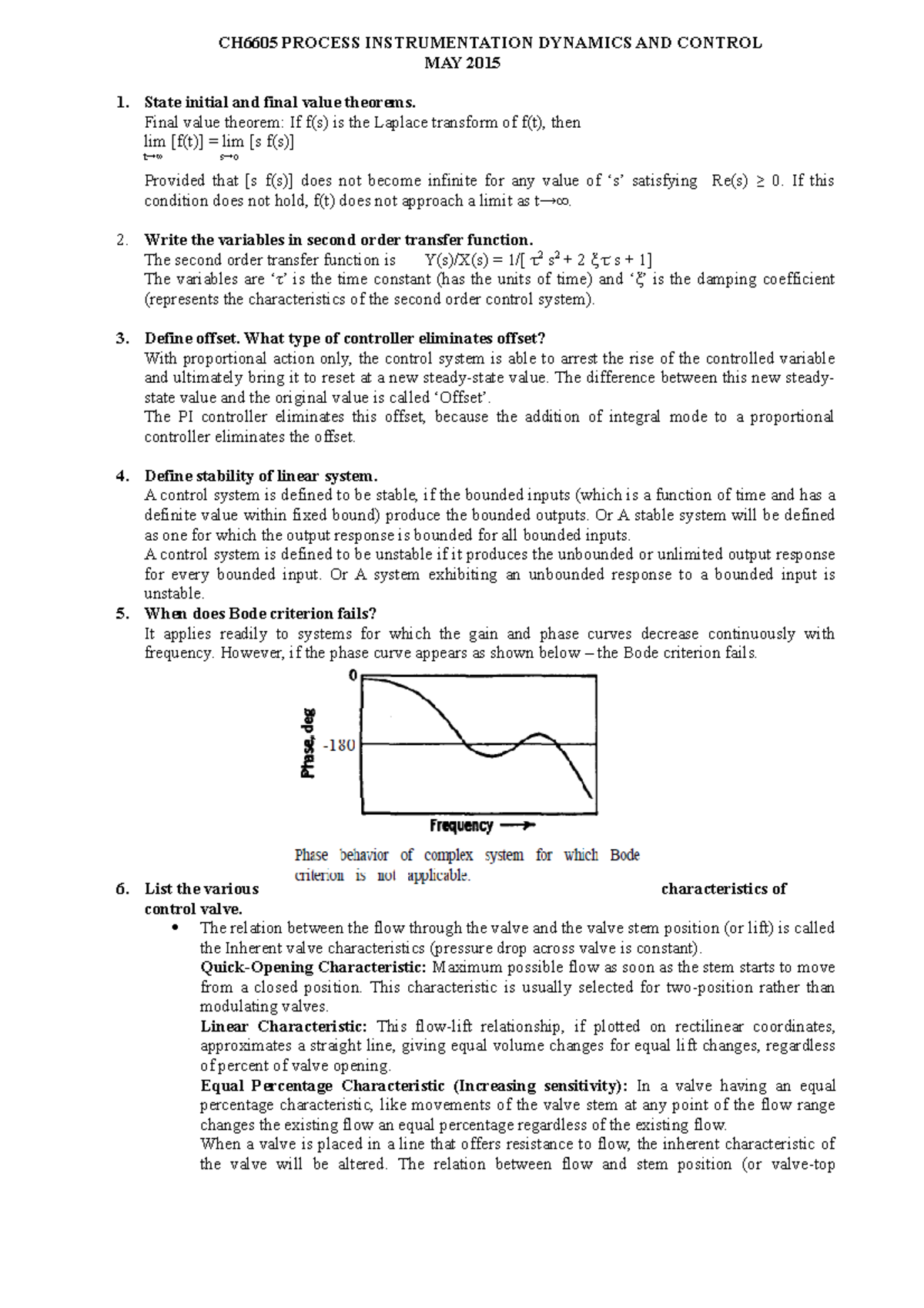 Process Instrumentation Dynamics AND Contro 1 may 2015 CH6605 PROCESS