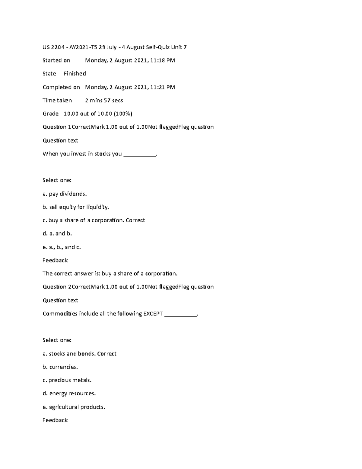 Personal Finance BUS 2204BUS 2204 Self Quiz Unit BUS 2204 Quiz Unit 7 ...