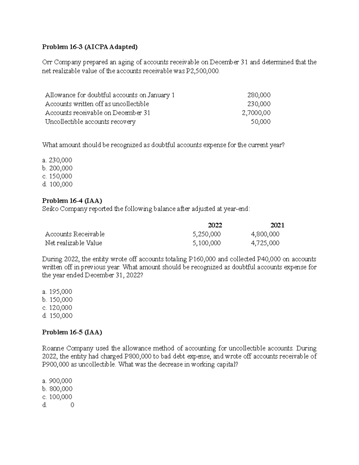 Chapter 5- Sample Problem 1 - Problem 16-3 (AICPA Adapted) Orr Company ...