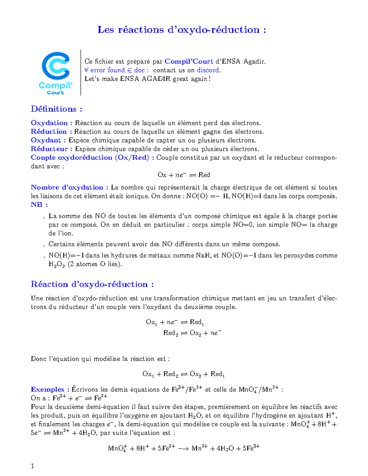 Oxred - Transformation Ox Red - Les Réactions D’oxydo-réduction : Ce 
