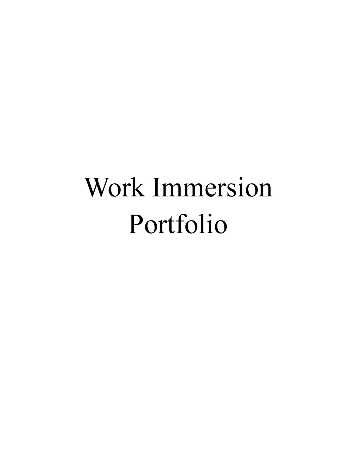 Immersion Portfolio - Work Immersion Portfolio Republic Of The ...