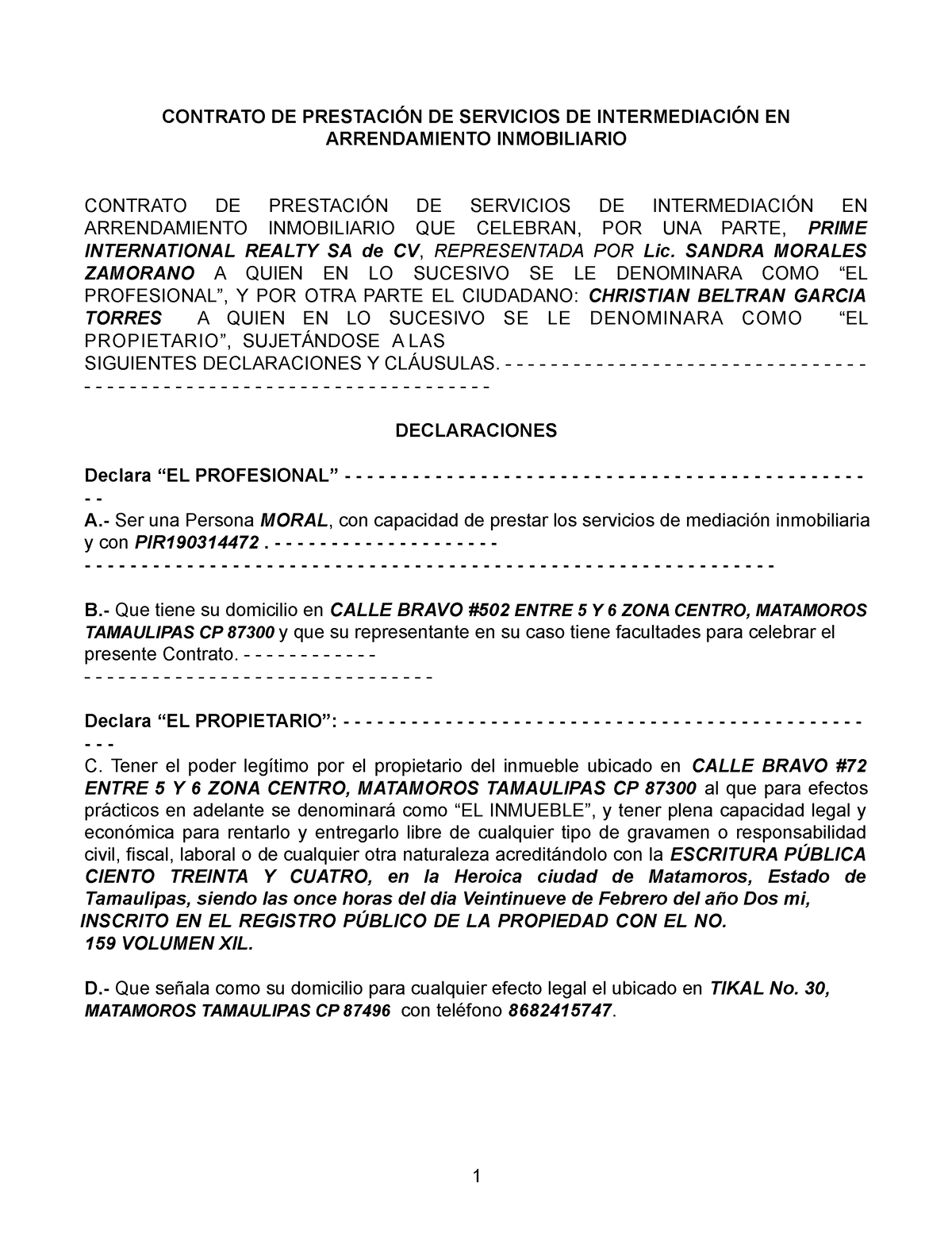 Contrato De Prestación De Servicios De Intermediación En Arrendamiento Inmobiliario 1 Contrato 9745
