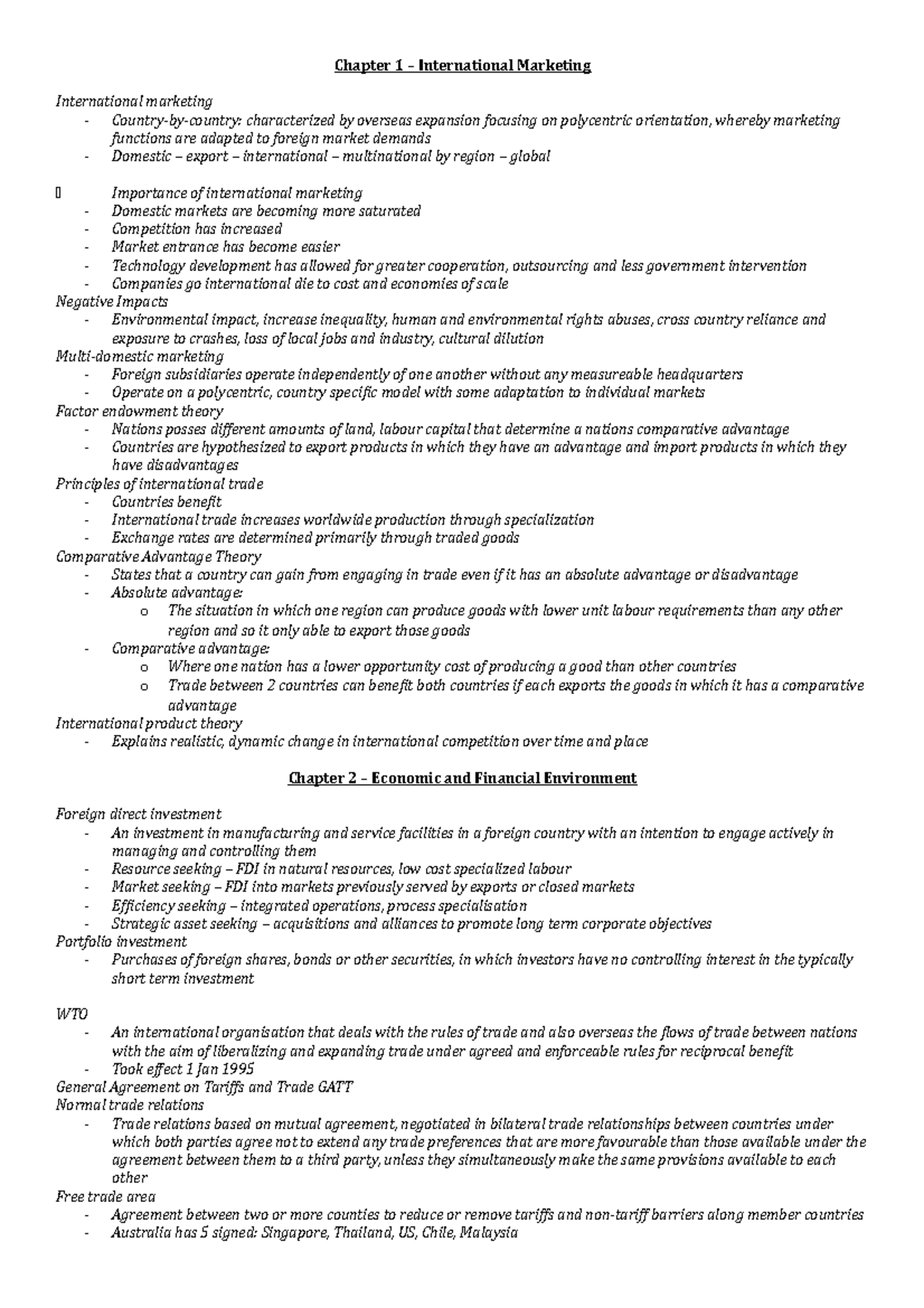 International Marketing Notes - Summary - lectures 1 - 6 - Chapter 1 ...