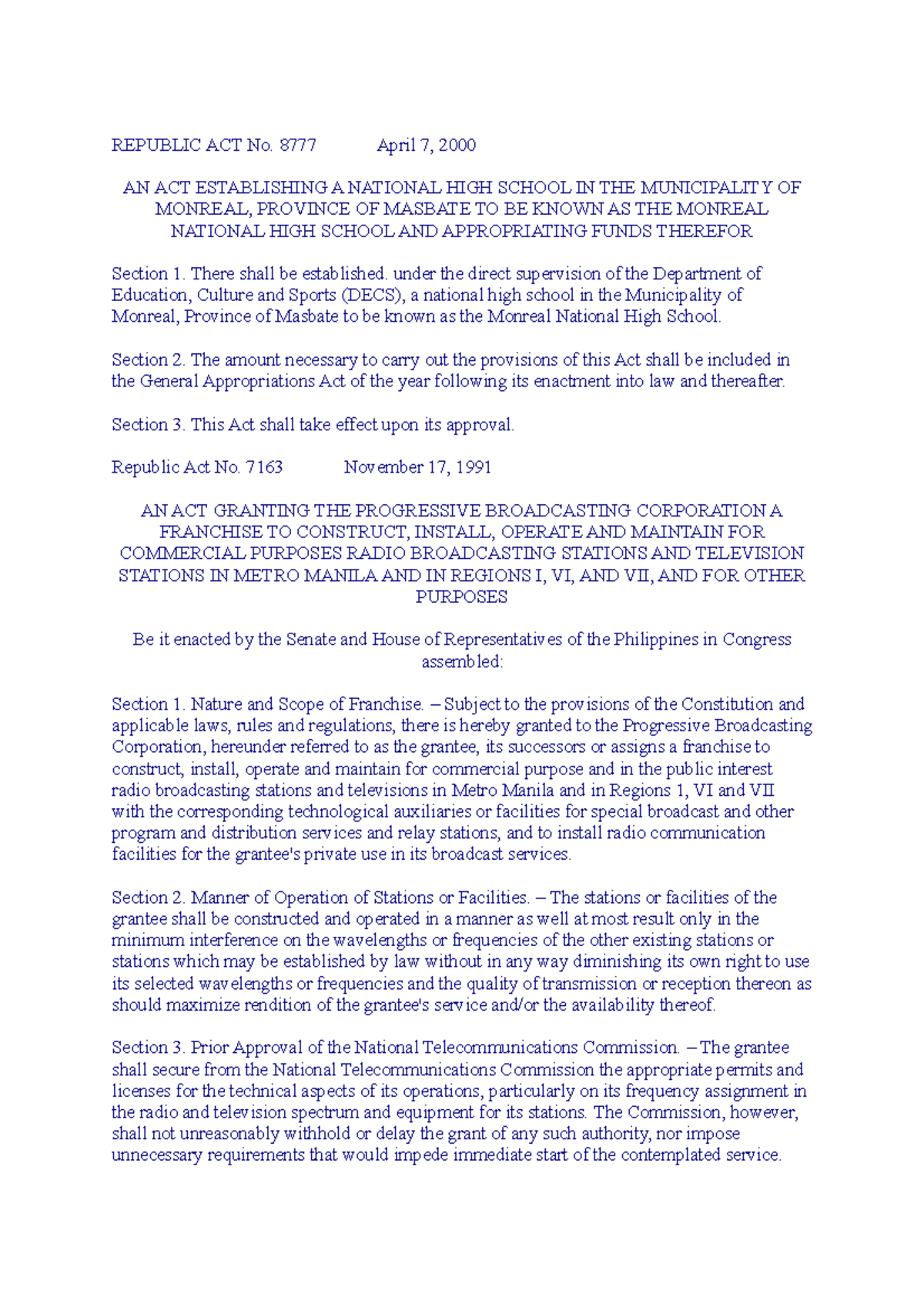 Reflection - hgajsd - REPUBLIC ACT No. 8777 April 7, 2000 AN ACT ...