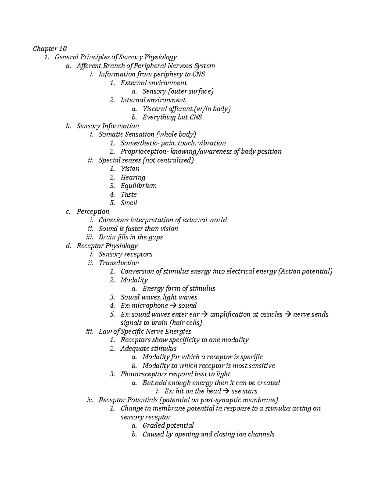 Chapter 10 - Chapter 10 1. General Principles of Sensory Physiology a ...