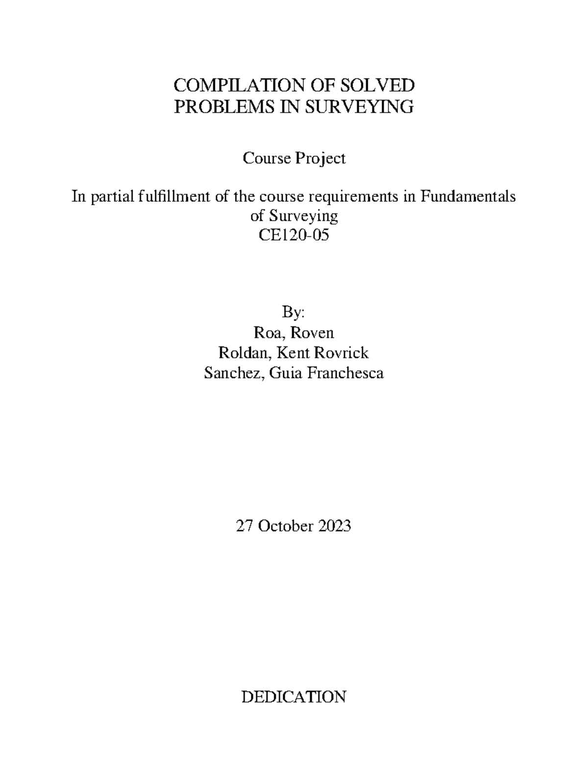 Final proj surveying - COMPILATION OF SOLVED PROBLEMS IN SURVEYING ...
