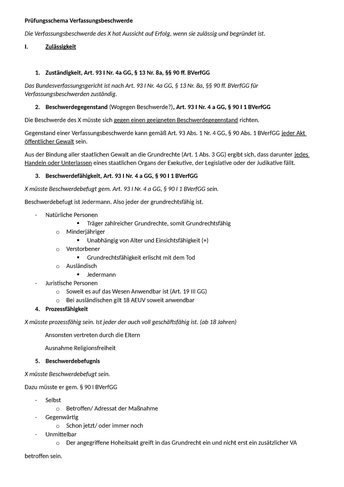 Staatsrecht Zusammenfassung - Prüfungsschema Verfassungsbeschwerde Die ...