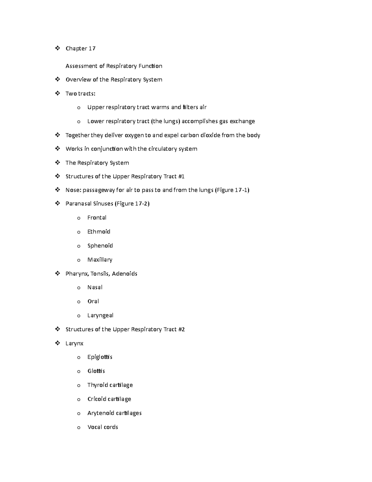 Chapter 17 - Notes - Chapter 17 Assessment Of Respiratory Function ...