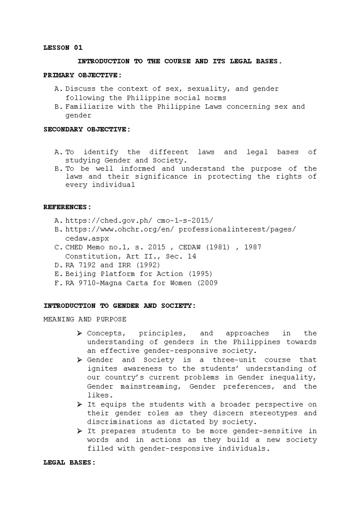 Lesson 1 - Course AND Legal Bases - LESSON 01 INTRODUCTION TO THE ...