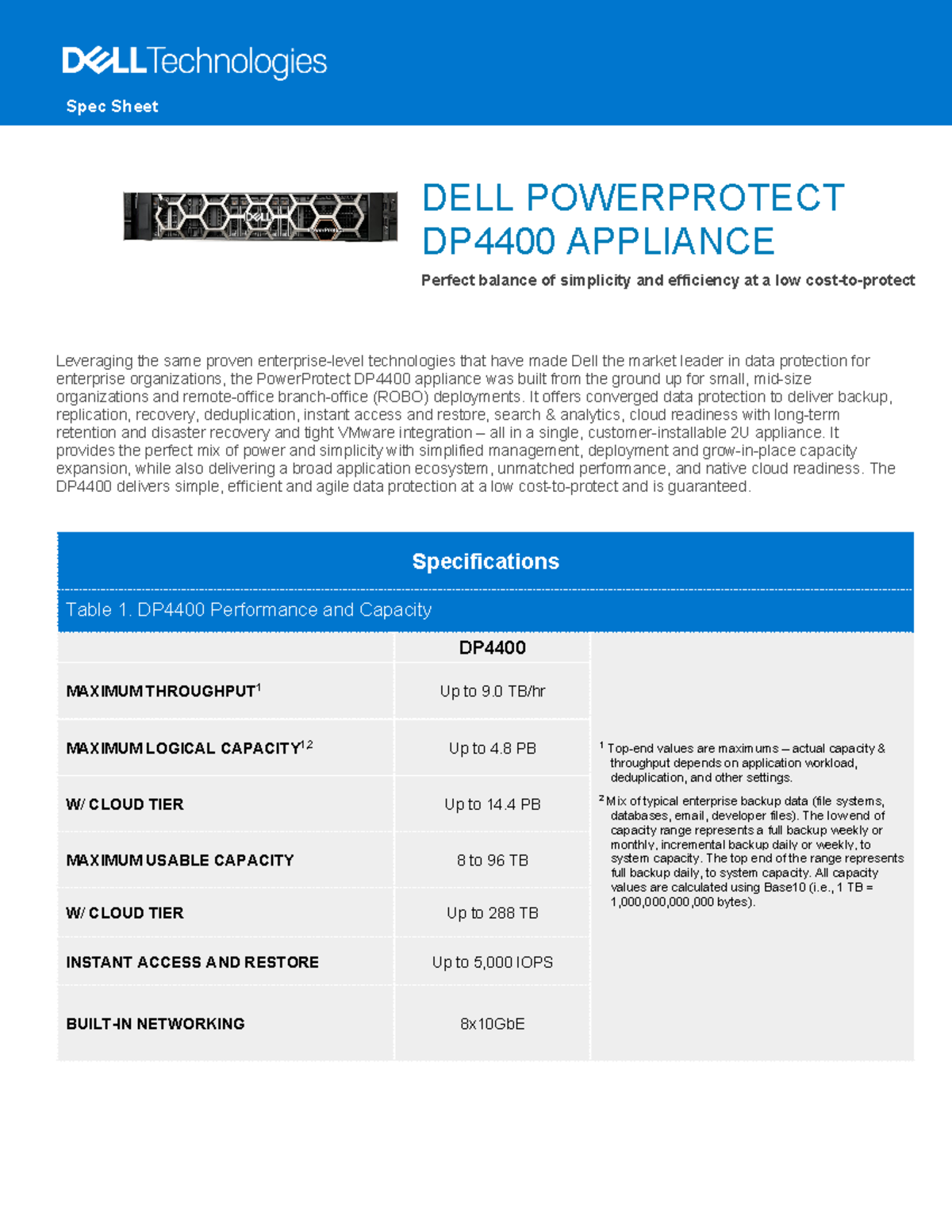 Powerprotect appliances dp4400 ss Spec Sheet DELL POWERPROTECT DP4400