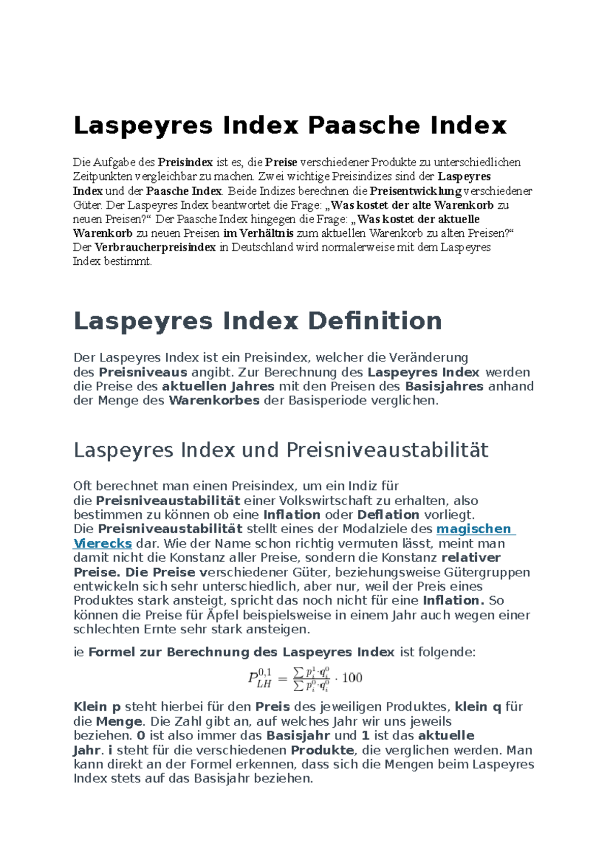 Laspeyres Index Paasche Index - Zwei Wichtige Preisindizes Sind Der ...