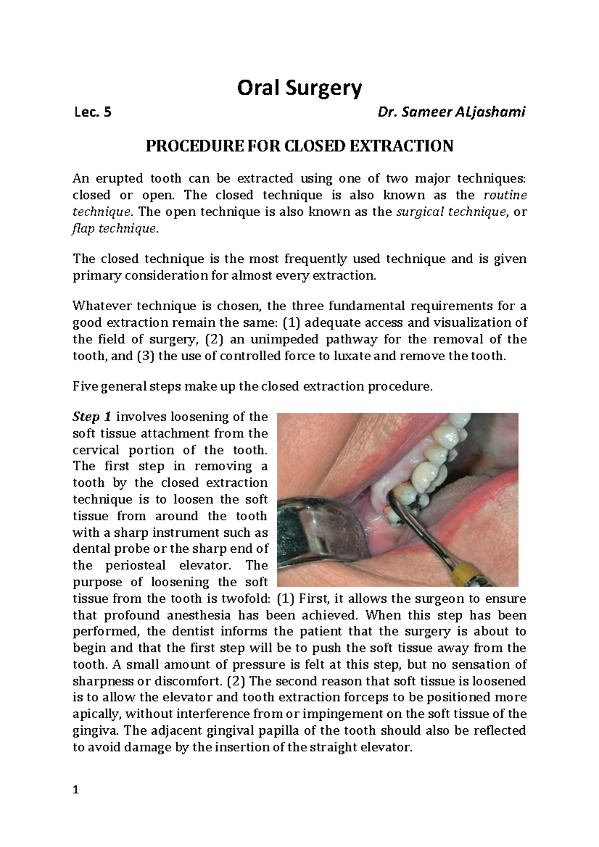 Lec 6 - Anatomy - Oral Surgery Lec. 5 Dr. Sameer ALjashami PROCEDURE ...