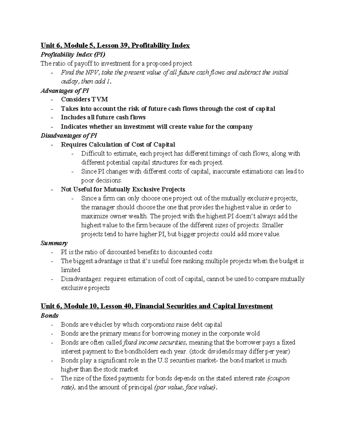 D076 Mod 5, 10, 11 Notes - Unit 6, Module 5, Lesson 39, Profitability ...