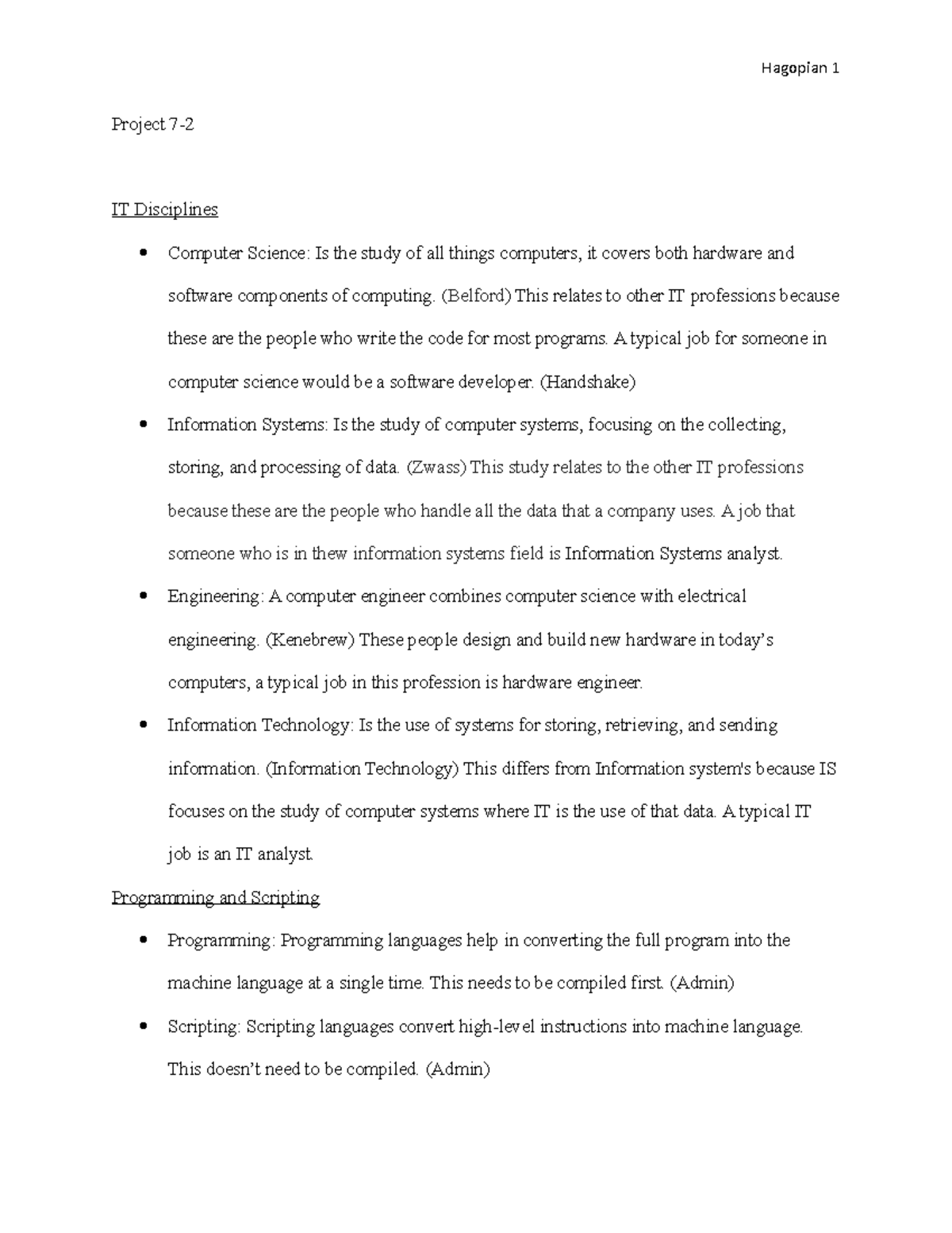 IT 200 Project 2 - Project 7- IT Disciplines Computer Science: Is the ...