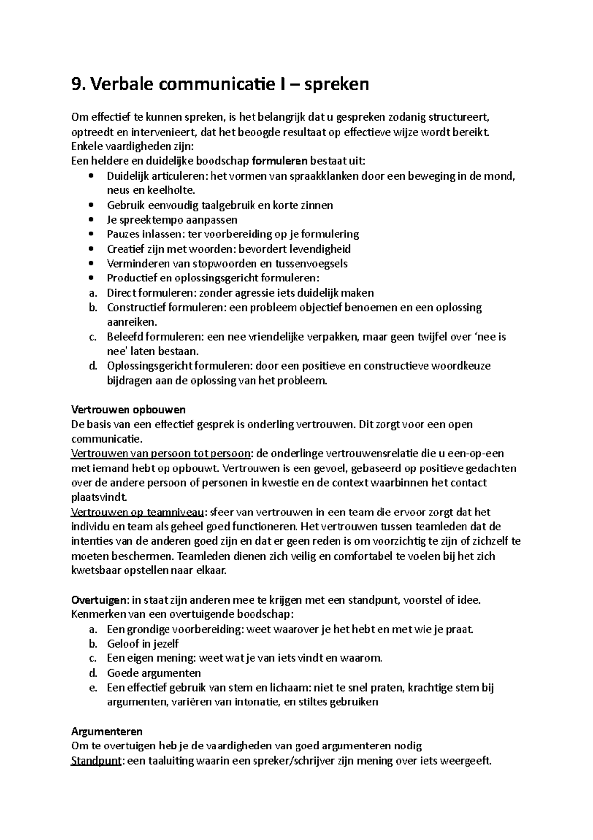 9.Verbale communicatie I- spreken samenvatting - 9. Verbale ...