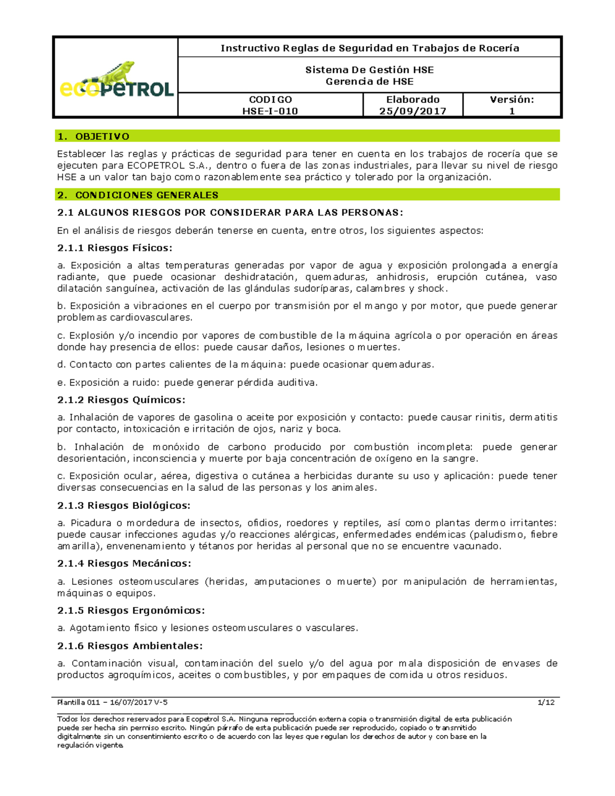 Instructivo Reglas de Seguridad en Trabajos de Rocería - Sistema De ...