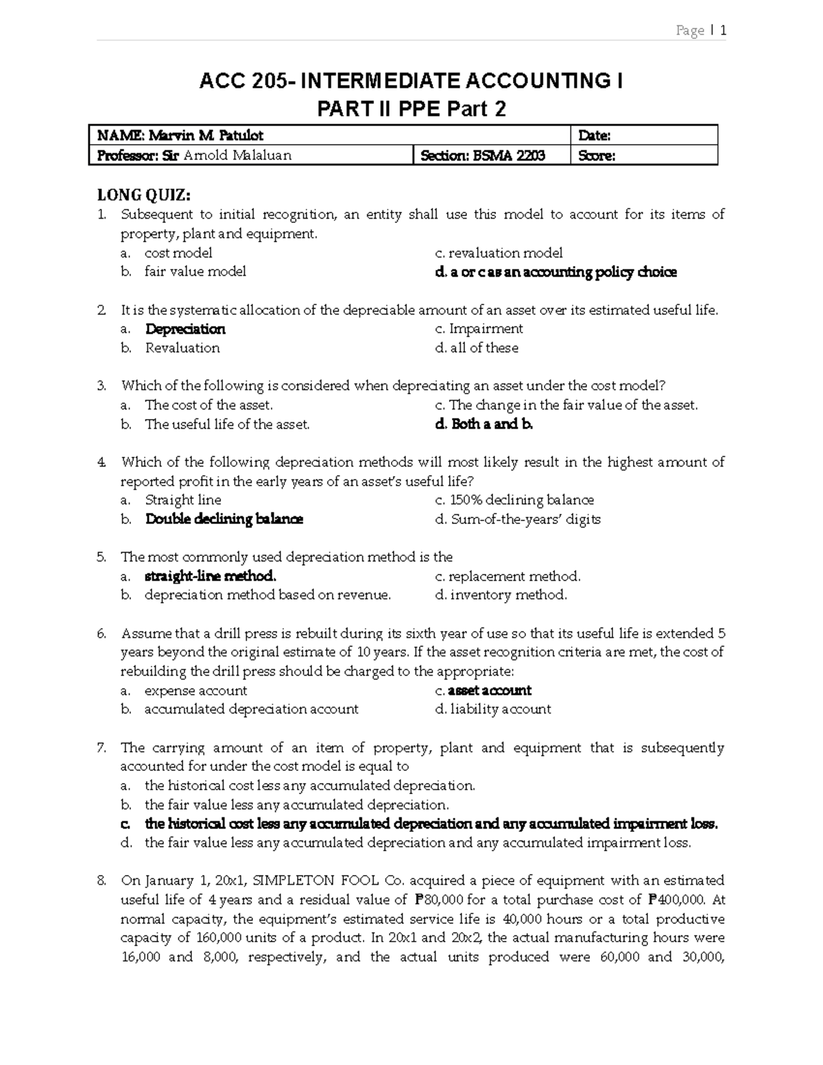 QUIZ-PART-2-PPE-PART-2 - ACC 205- INTERMEDIATE ACCOUNTING I PART II PPE ...