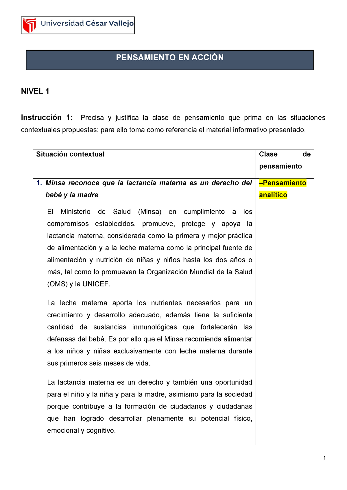 Actividad De Pensamiento Logico - NIVEL 1 Instrucción 1: Precisa Y ...