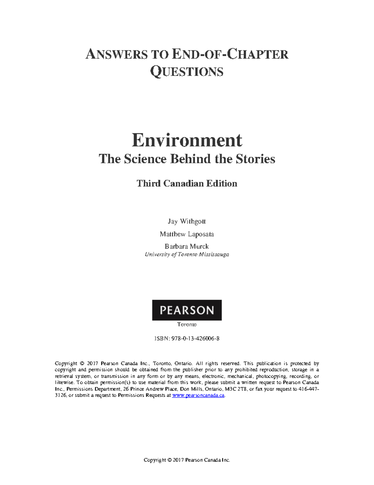 Withgott 3Ed Chapter 13&14 ANSWERS TO ENDOFCHAPTER QUESTIONS