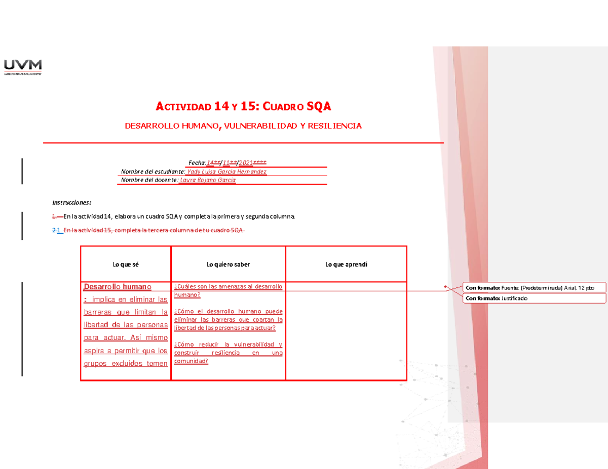 Actividad 14 numero de desarrollo humano 1er sem - ACTIVIDAD 14 Y 15 ...