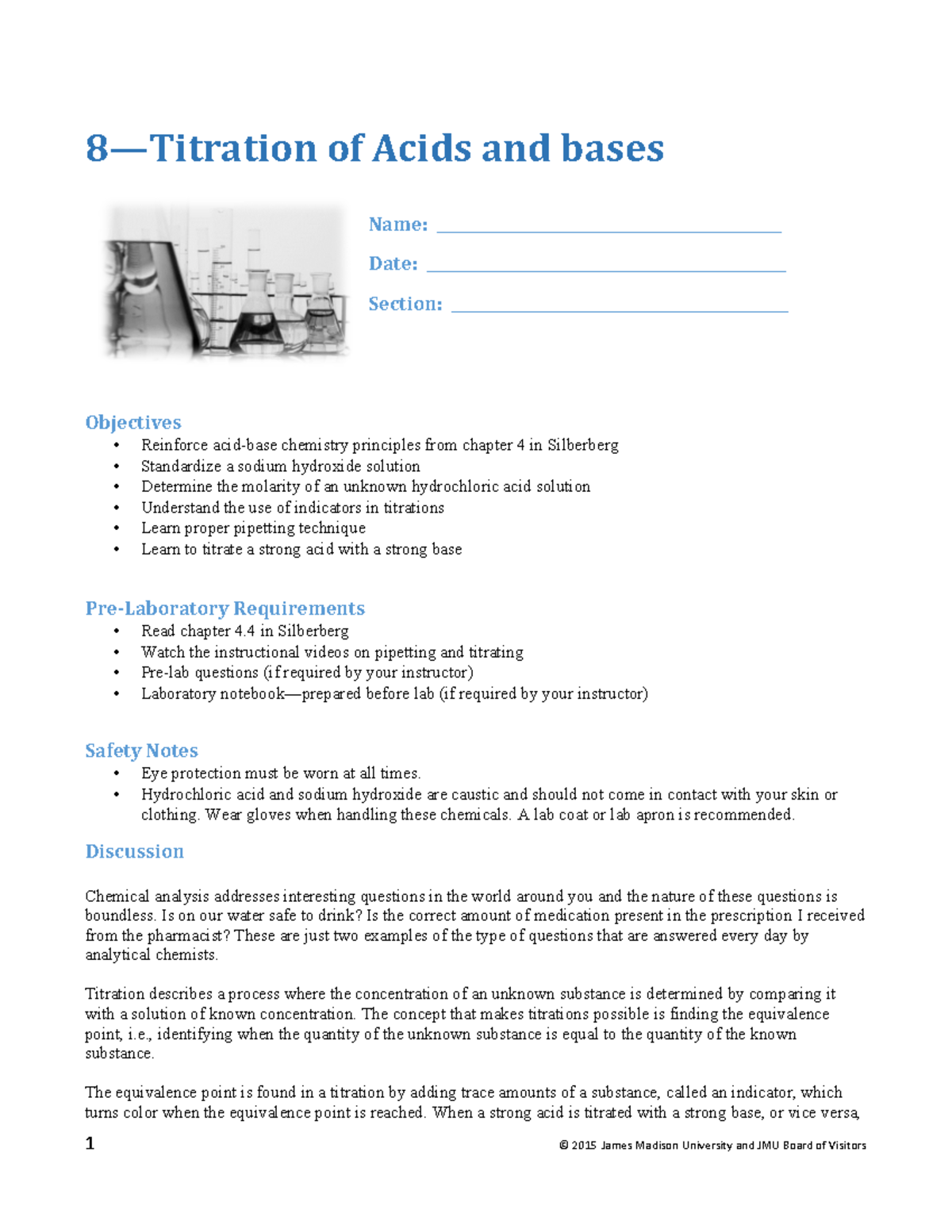 8 Titration of Acids and Bases 8—Titration of Acids and bases Name