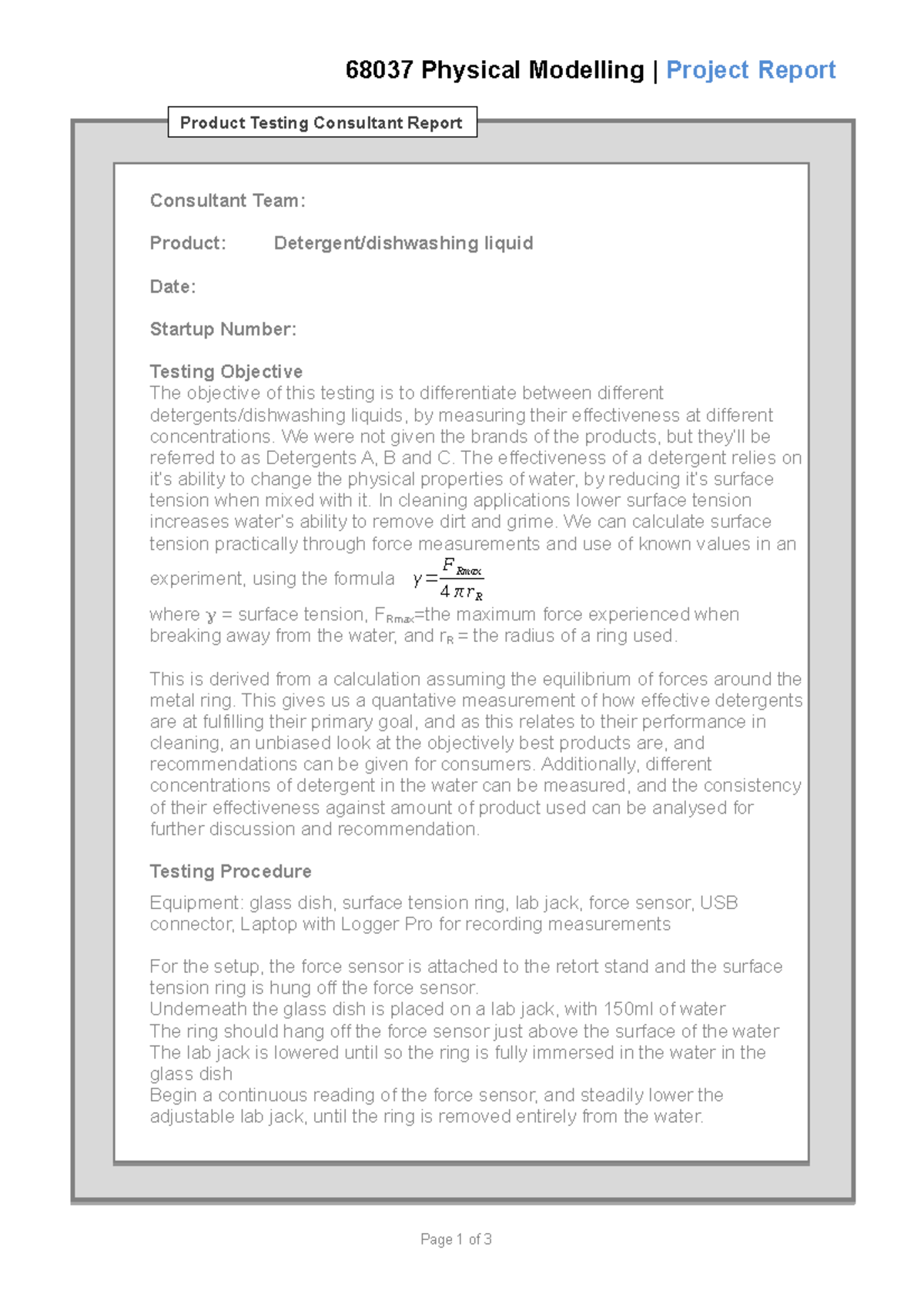 Lab Report 2 Detergent Lab Example Consultant Team Product