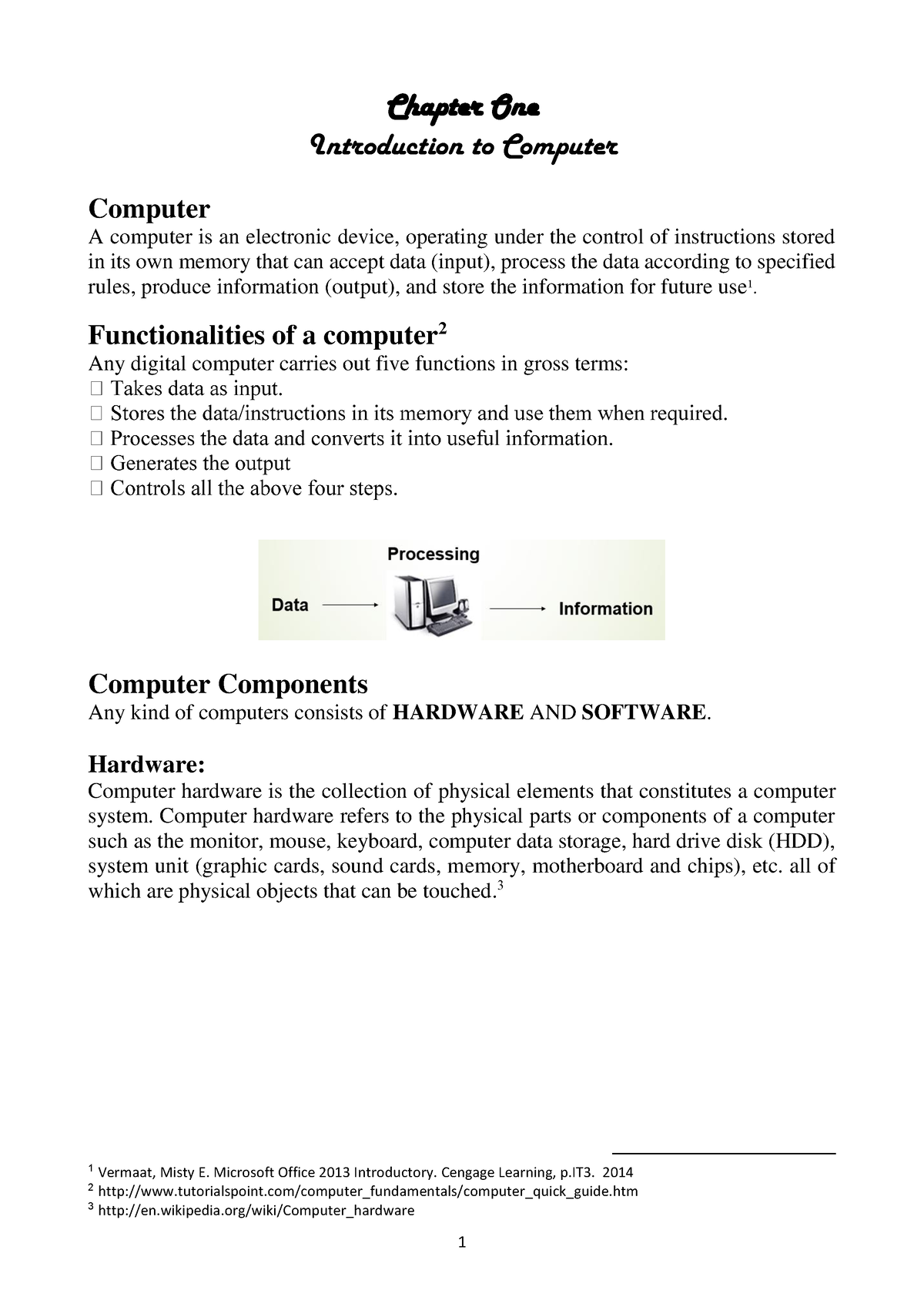 Ch.01 Introduction To Computers - Chapter One Introduction To Computer ...