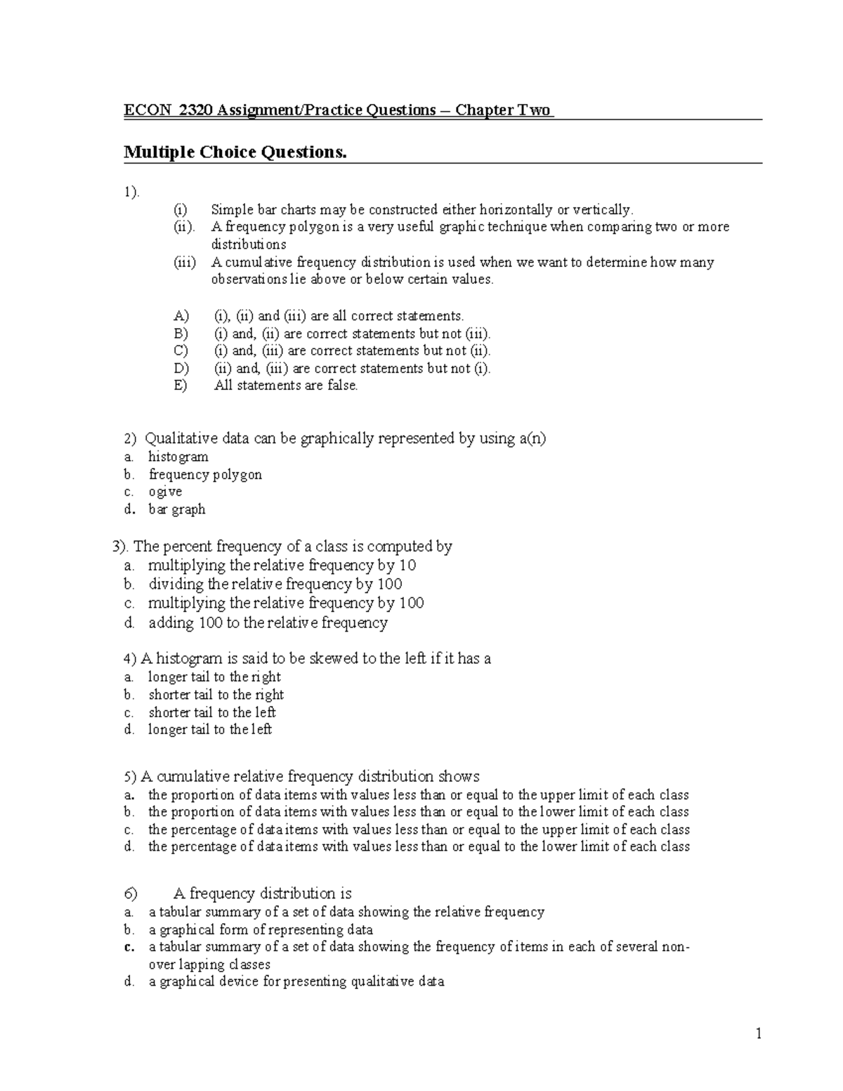 Student Copy Chapter 2 Practice Questions - ECON 2320 Assignment ...