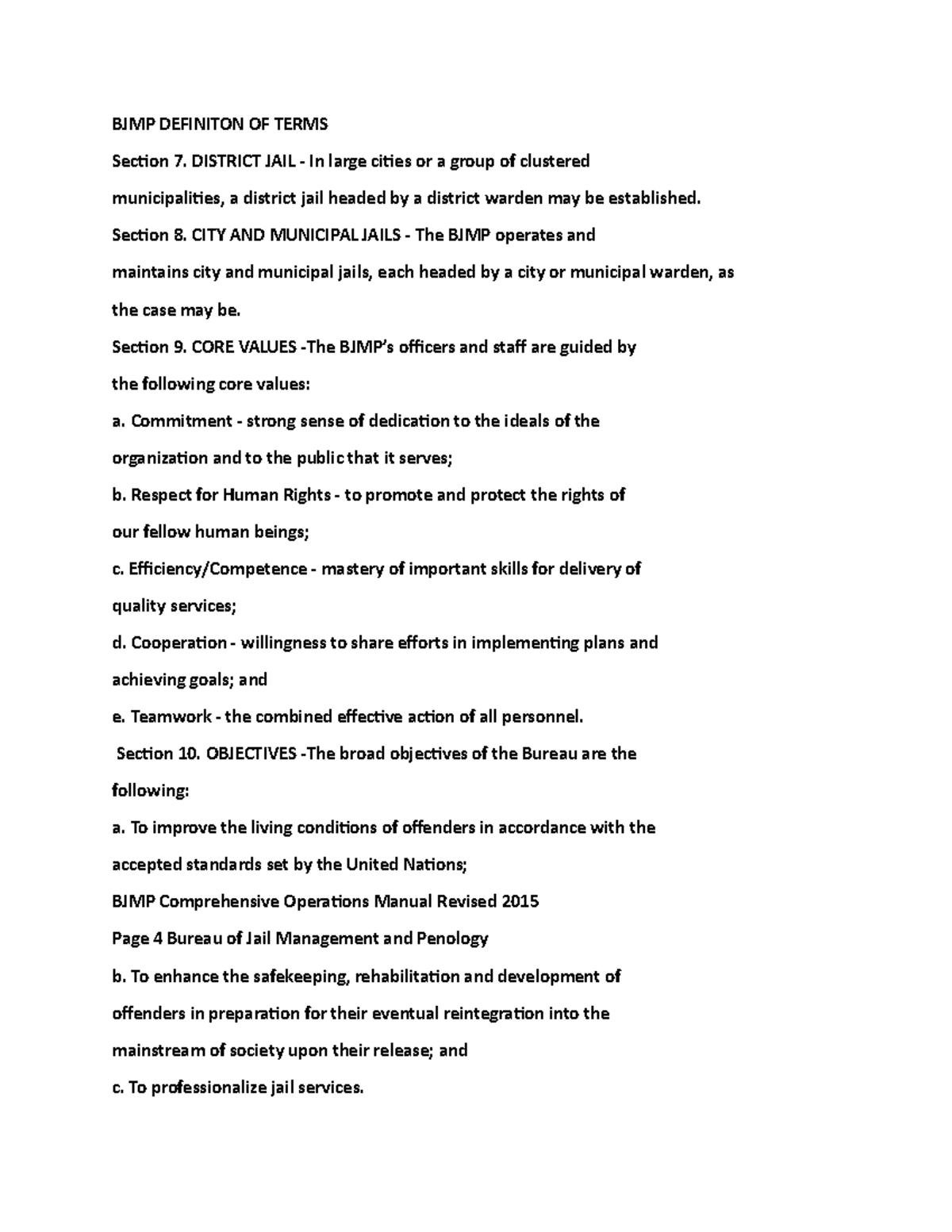 BJMP AND Correction Definiton OF Terms BJMP DEFINITON OF TERMS