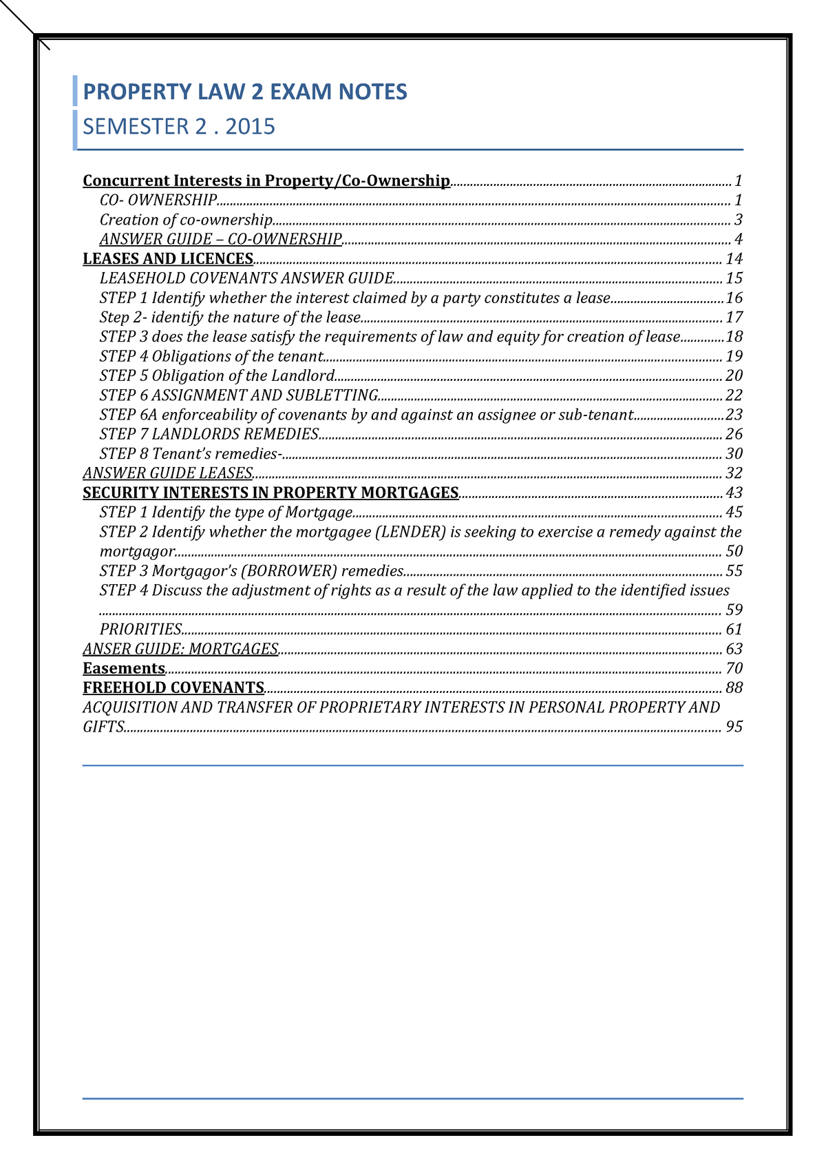 Property Law 2 Exam Notes Law2102 Property Law Studocu - 