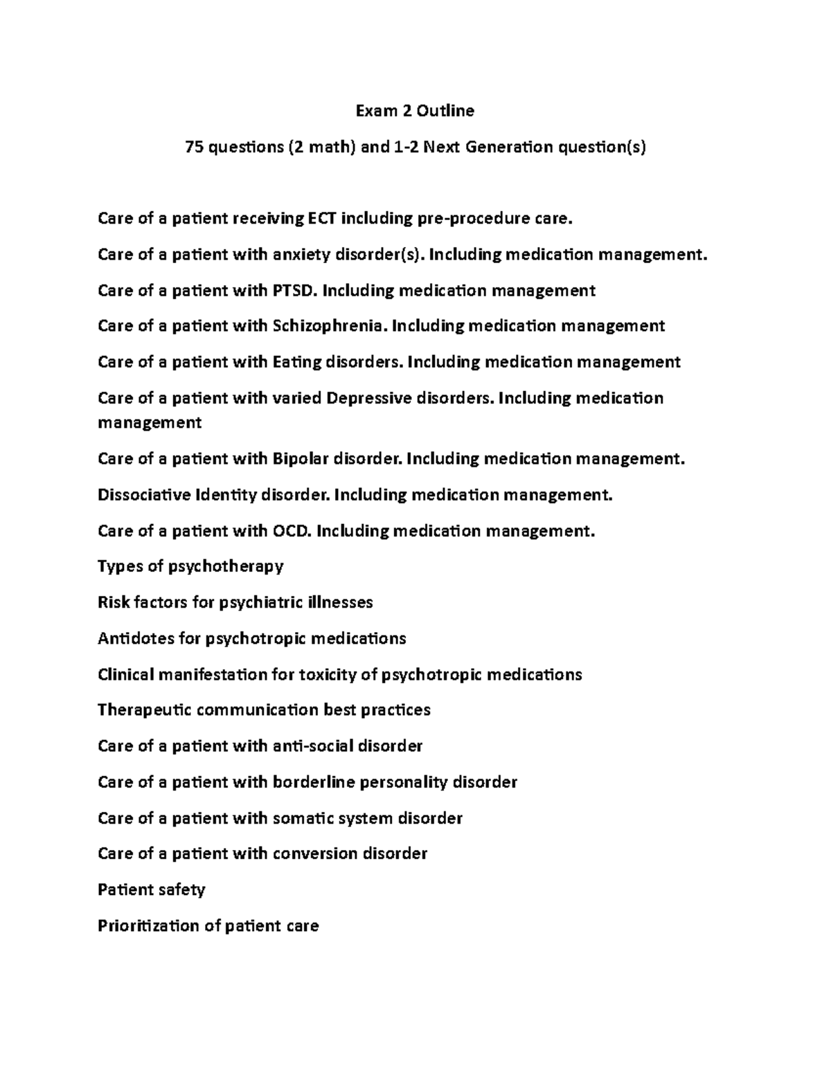 Exam 2 Outline - Exam 2 Outline 75 Questions (2 Math) And 1-2 Next ...