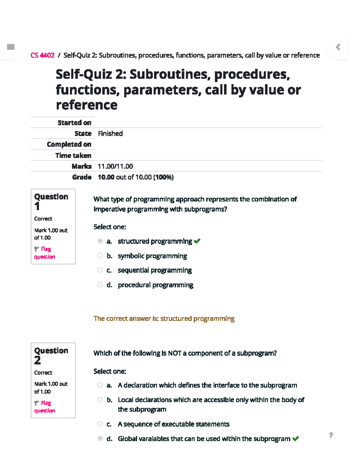 My second quiz unit 4 - CS 4402 - Studocu