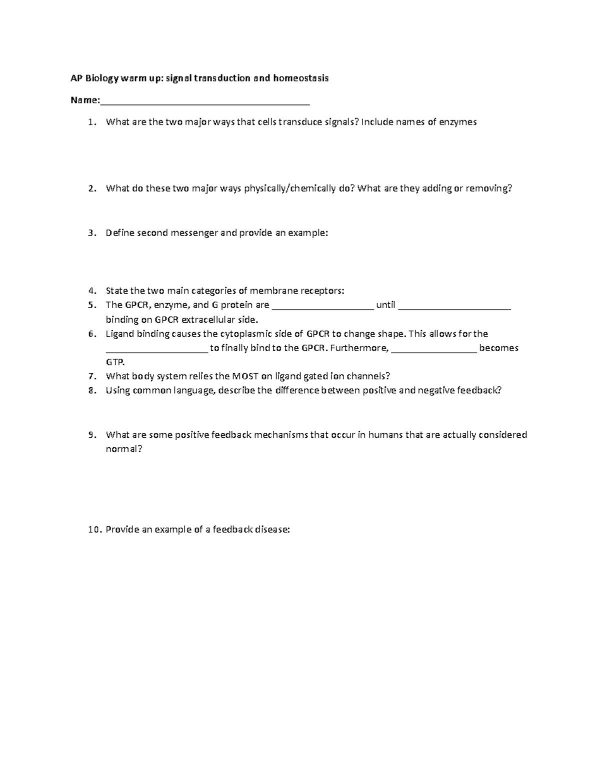 Signal transduction warm up AP Biology warm up signal transduction