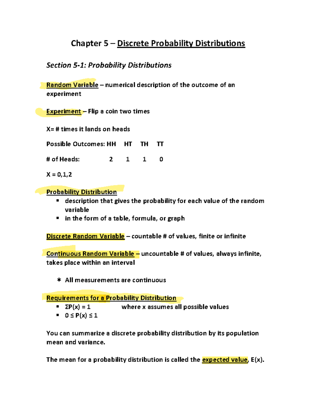 Notes; Sec 5-1-1 - Chapter 5 – Discrete Probability Distributions ...