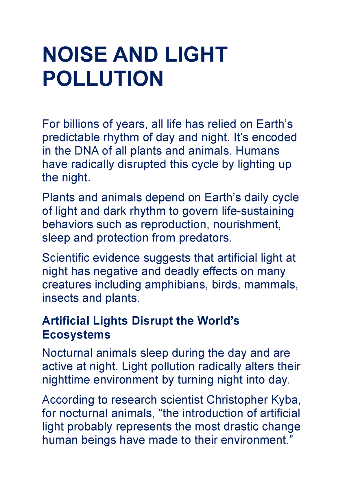 noise and light pollution research paper