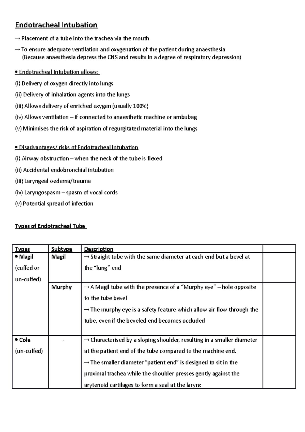 Lec 21 - Endotracheal Intubation - Endotracheal Intubation Placement of ...