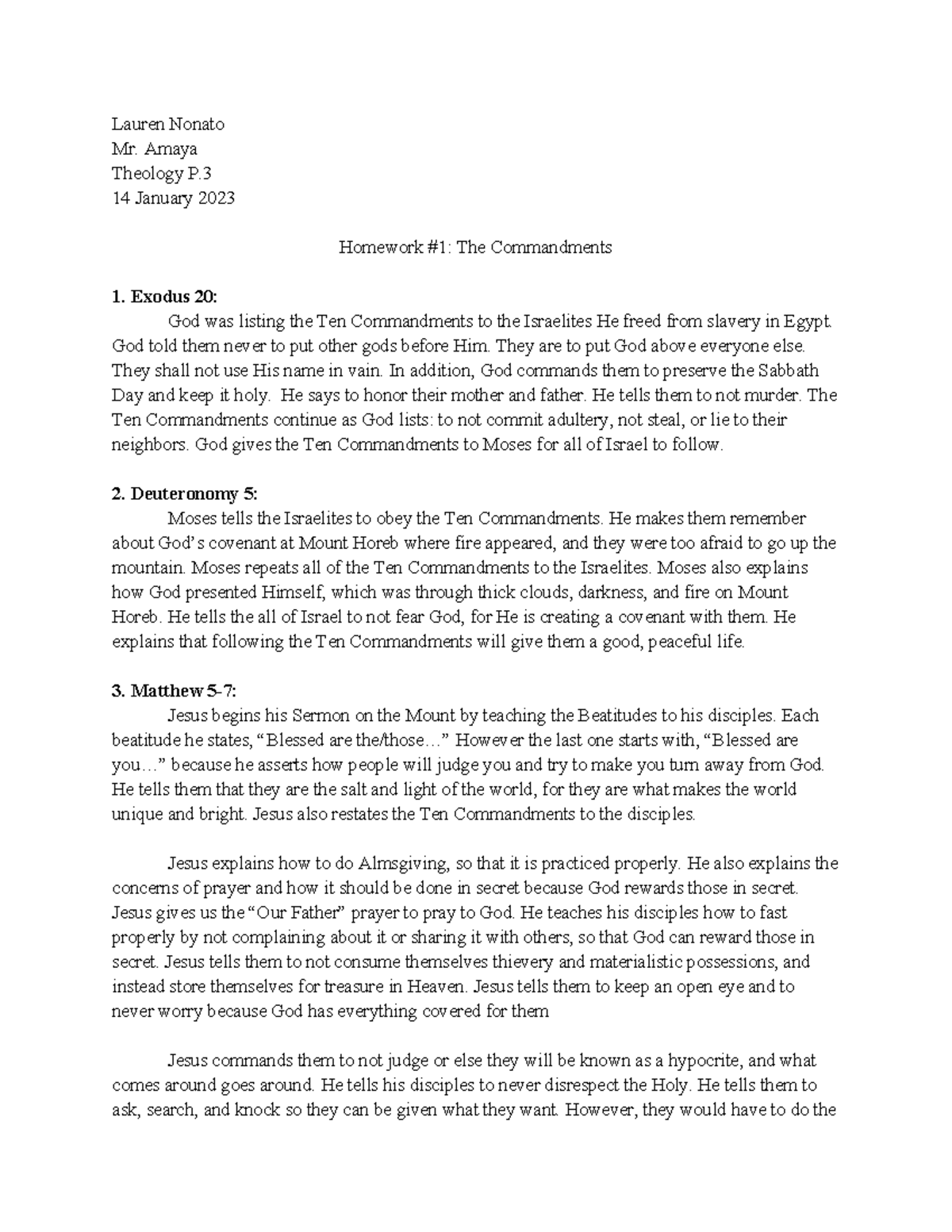 Homework #1 The Commandments - Lauren Nonato Mr. Amaya Theology P. 14 ...