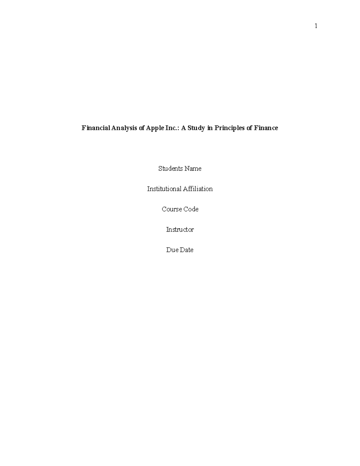 Apple co. Principles of Finance - Financial Analysis of Apple Inc.: A ...