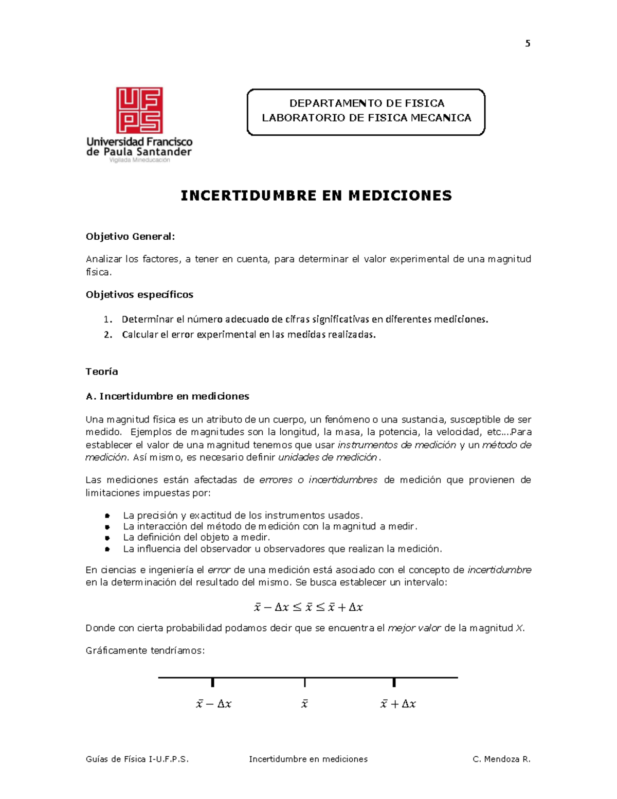 1. Incertidumbre en mediciones - ####### DEPARTAMENTO DE FISICA ...