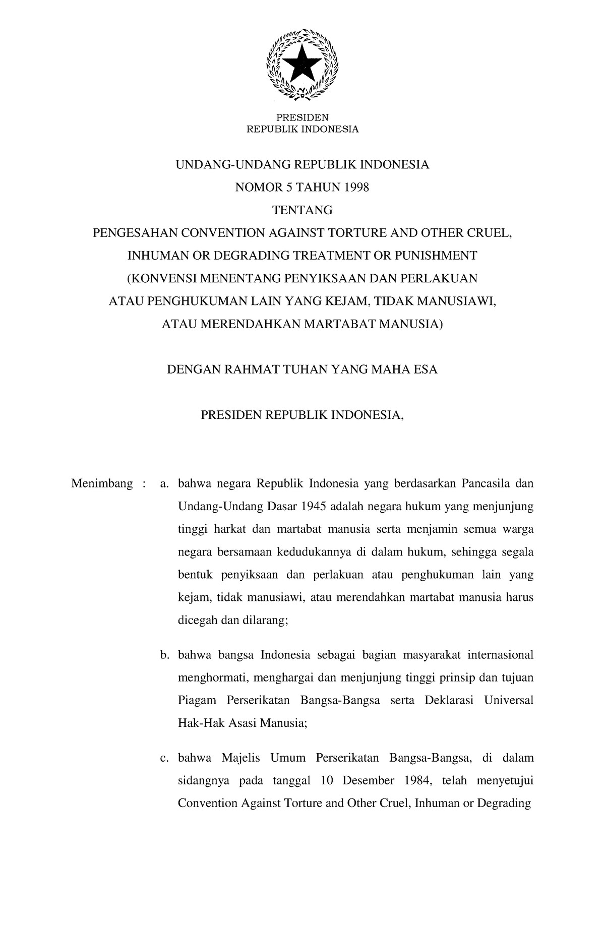 UU Nomor 5 Tahun 1998 - REPUBLIK INDONESIA UNDANG-UNDANG REPUBLIK ...