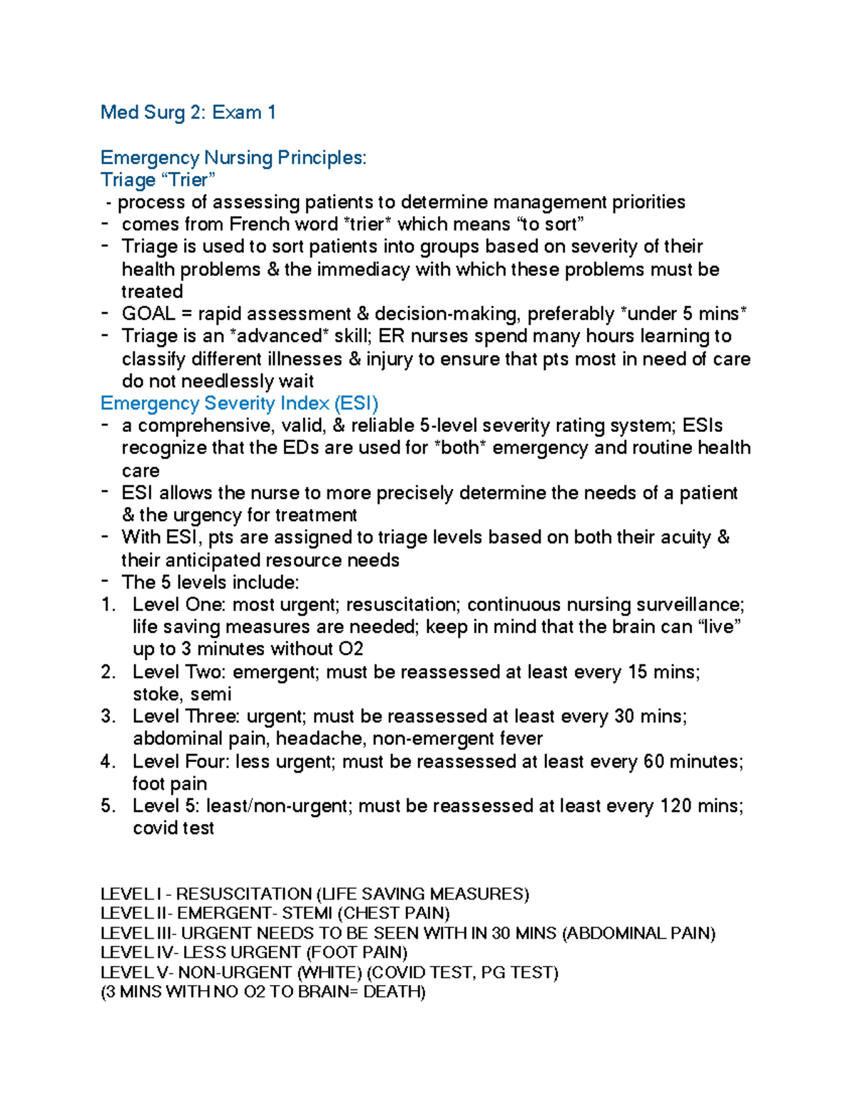 Med Surg 2 Exam 1 notes Med Surg 2 Exam 1 Emergency Nursing