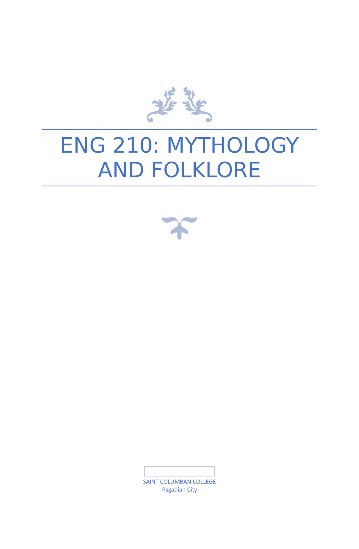 Eng 210 Module - Myth And Folklore - ENG 210: MYTHOLOGY AND FOLKLORE ...